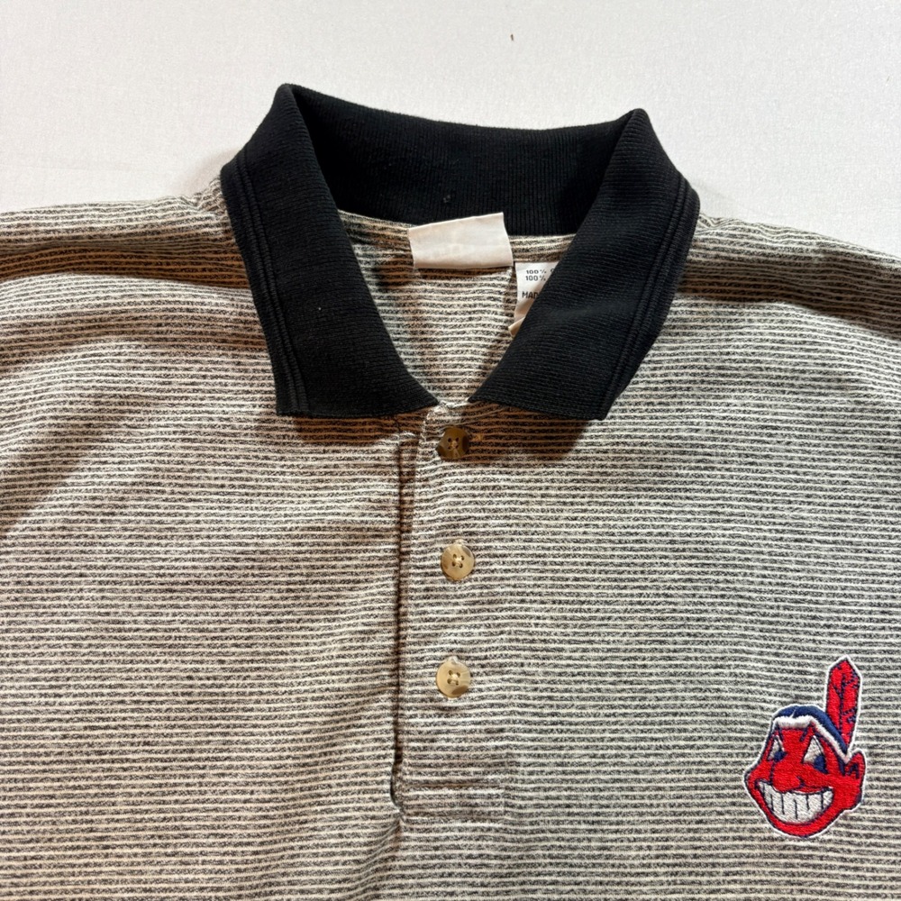 Iron Knights Cleveland Indians Polo Shirt Mens Large Chief Wahoo Cotton Striped
